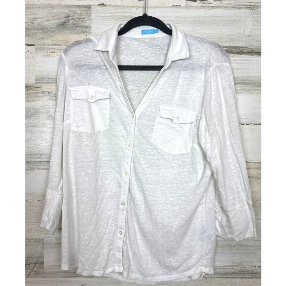 J. McLaughlin Womens Large White Linen Button Down Lightweight Blouse Top - Picture 1 of 5